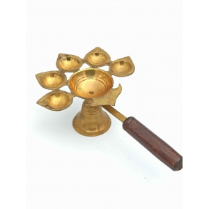 5 mukhi  Deep Jyot With Wooden Handle small size 8 cm 24 w